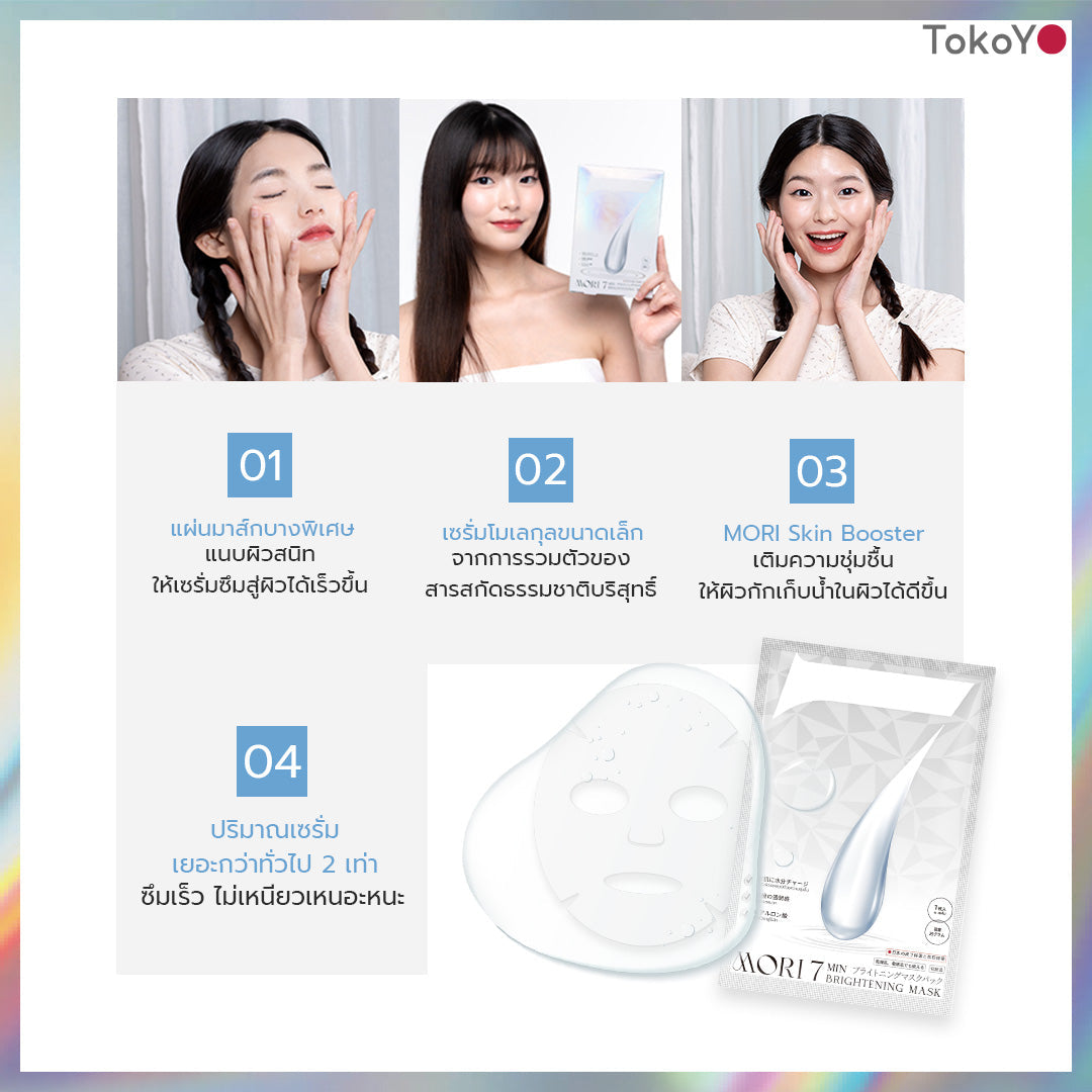 [ซื้อคู่สุดคุ้ม!] MORI 7mins brightening mask | โมริ มาสก์ 7 นาที สูตรผิวกระจ่างใส - 3 ชิ้น + Tokoyo Night Ex Plus [Amino] 30 แคปซูล