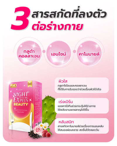 Dietto Night EX Plus Beauty  | ไนท์ อีเอ็กซ์ พลัส บิวตี้ ผลิตภัณฑ์เสริมอาหาร 8 เม็ด  - 3 แผง รวม 24 แคปซูล