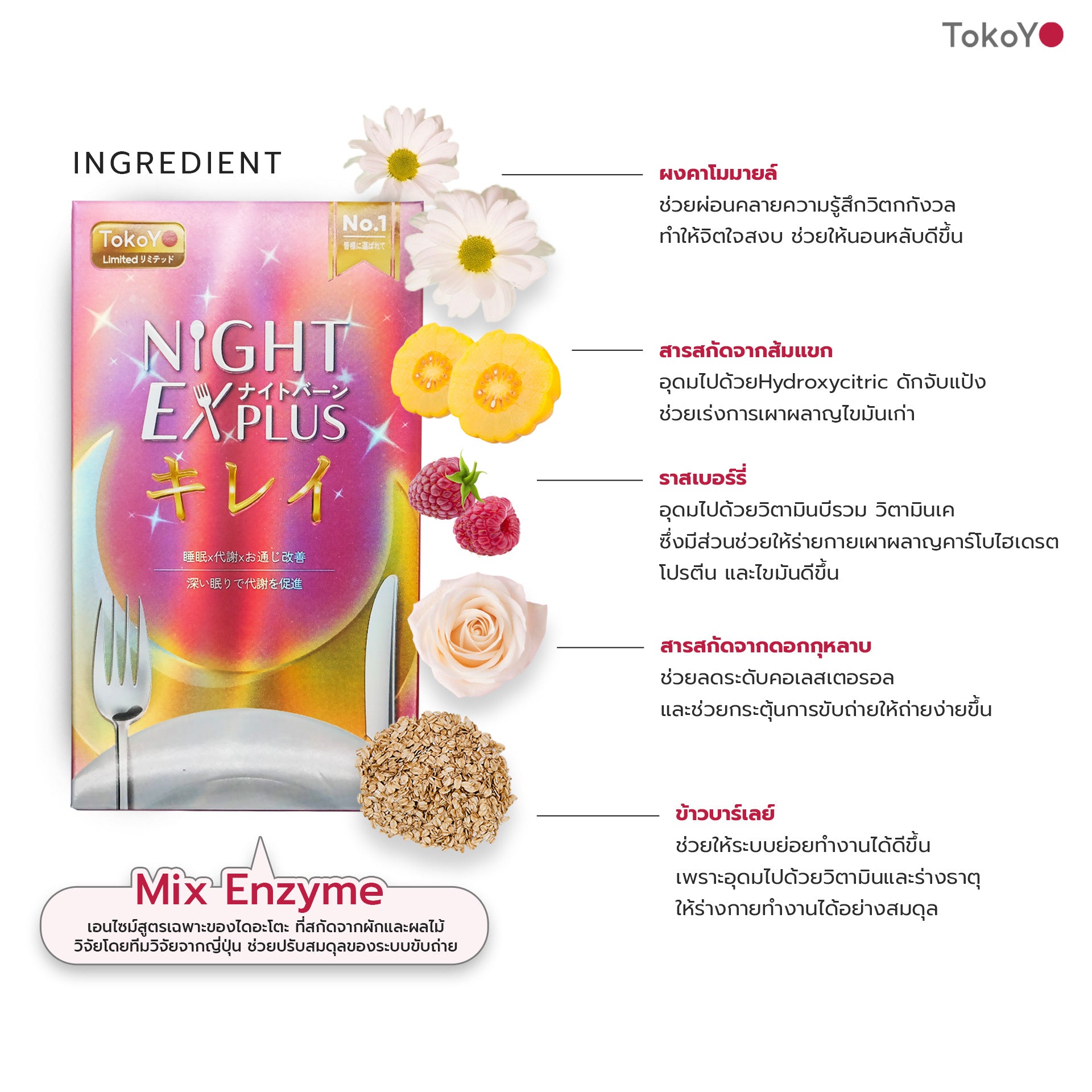 [ซื้อ 1 แถม 2] Tokoyo Night Ex Plus [Enzyme] & [Enzyme + Collagen] | รวม 50 แคปซูล