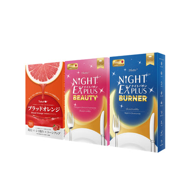 [เซตผิวสว่างหุ่นดีมีออร่า] Blood Orange Plus Dietary  บลัด ออเรนจ์ พลัส ผลิตภัณฑ์เสริมอาหารตรา โทโกโยะ 1 กล่อง 30 เม็ด + Tokoyo Night Ex Plus [Burner] 10 แคปซูล + Tokoyo Night  Ex Plus  [Beauty] 10 แคปซูล - รวม 50 แคปซูล